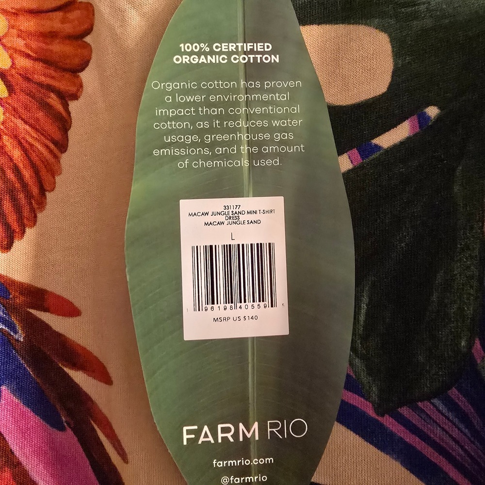 FARM RIO Sand Macaw Jungle Organic Cotton T Shirt Dress Sz M and L Tropical Boho - Picture 14 of 16
